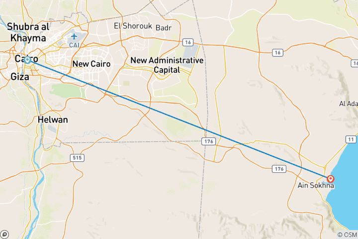 Kaart van Overstappen: Enkele reis Caïro ↔ Ain Sokhna (Hotels)