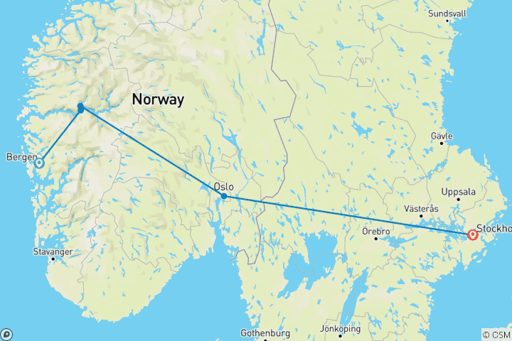 Carte du circuit Points forts des Fjords et de Stockholm
