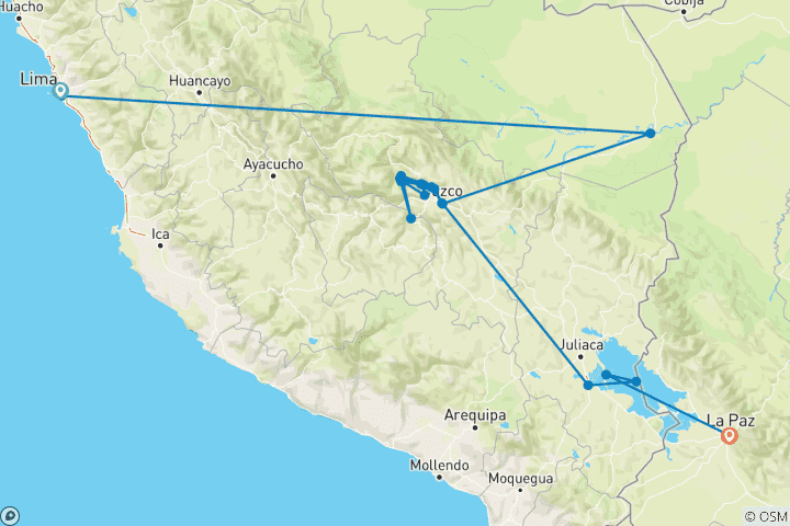 Carte du circuit Du Pérou à la Bolivie (23 destinations)