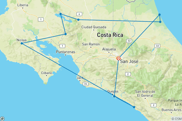 Map of Best of Costa Rica Family Holiday