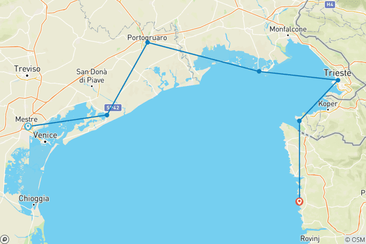 Carte du circuit Le long des plages de l'Adriatique, de l'Italie à la Slovénie et à la Croatie (8 jours)