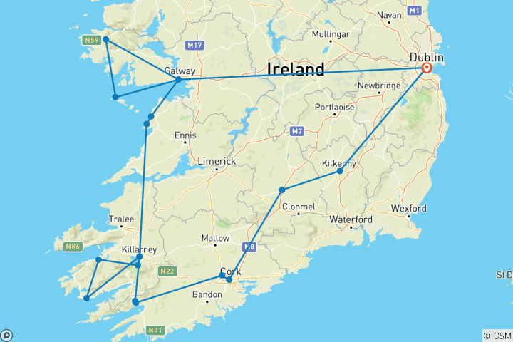 Carte du circuit L'Irlande à l'heure des loisirs (petit groupe, 2026)