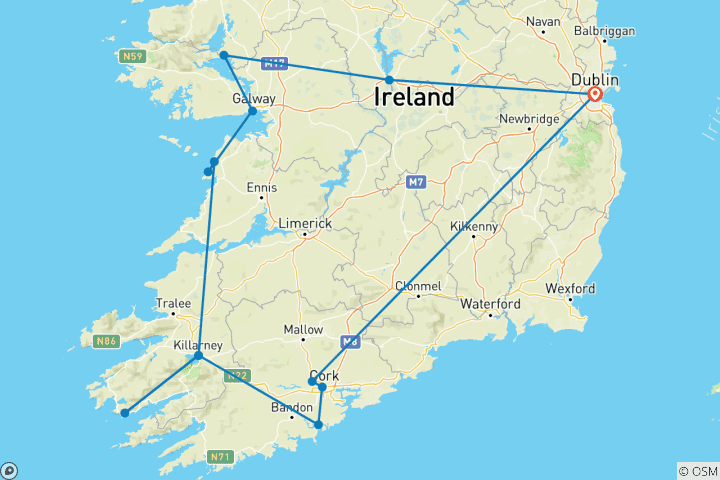 Carte du circuit Irlande intemporelle et château d'Ashford (petits groupes)