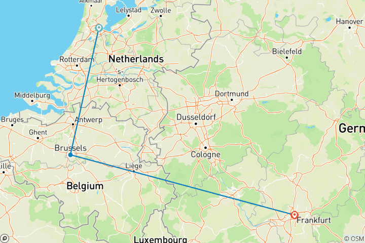 Carte du circuit Amsterdam, Bruxelles et Francfort en 9 jours