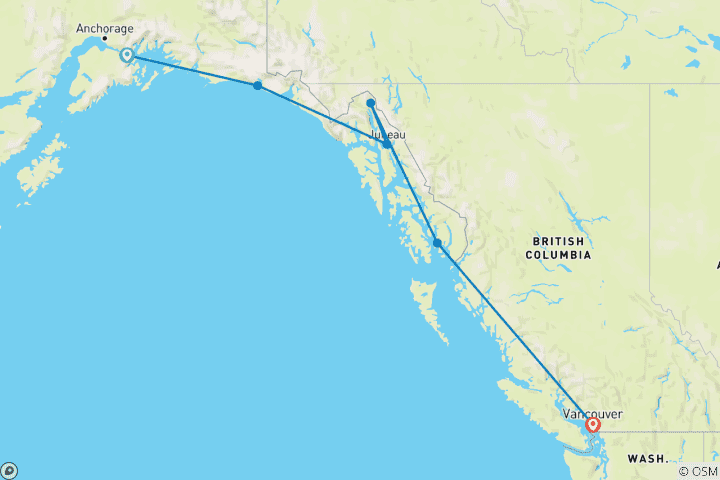 Karte von Alaska Gletscher-Kreuzfahrt (einfache Fahrt)