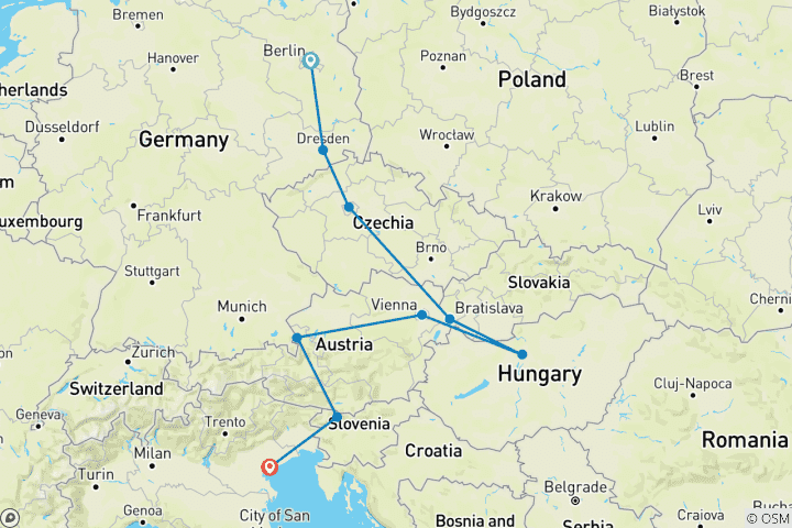 Carte du circuit De Berlin à Venise (from Berlin to Venise)