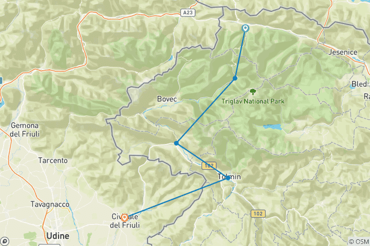 Carte du circuit Alpe-Adria-Trail : Kranjska Gora - Cividale (7 jours)