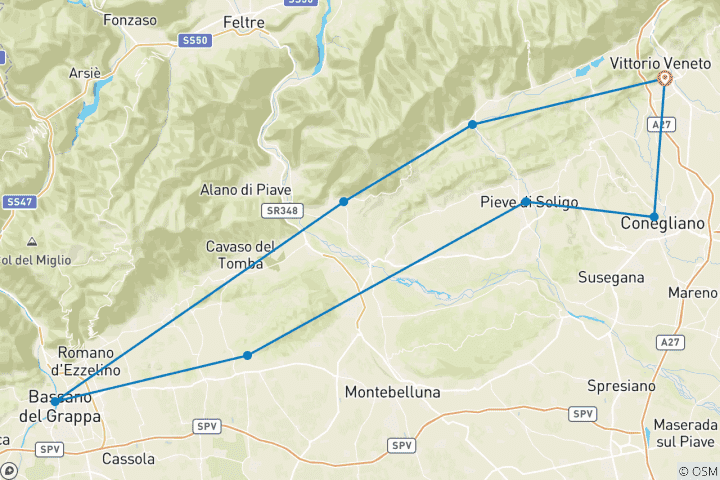 Carte du circuit Circuit Prosecco court (6 jours)