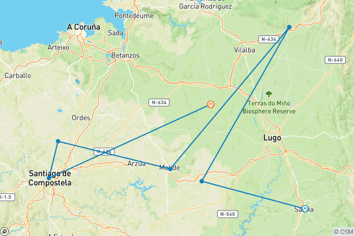Map of The French Way of St. James - the last 100km of the Camino Frances 7 Days