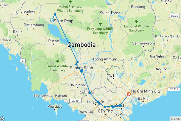 Carte du circuit L'enchantement du Mékong et de Siem Reap 2026 - 11 jours (16 destinations)