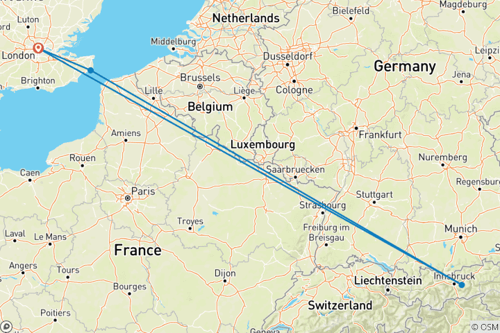 Karte von Ski Österreich: 2 Wochen (Bus ab London, ab London)