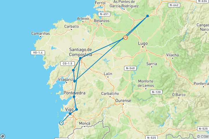 Map of The Portuguese Way of St. James - the last 100km on the coastal path from Baiona (9 Days)