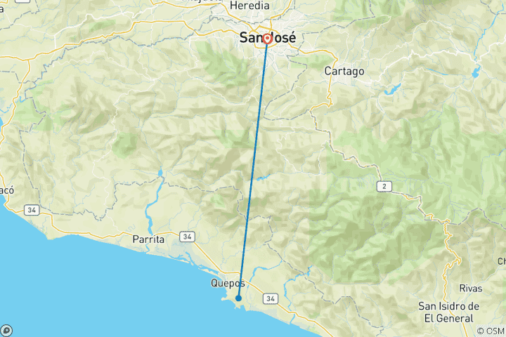 Carte du circuit Court séjour à Manuel Antonio - Aventure et nature (6 jours / 5 nuits)
