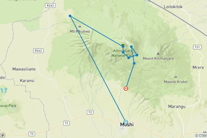 Karte von 6 Tage Lemosho Route | Kilimanjaro Besteigung