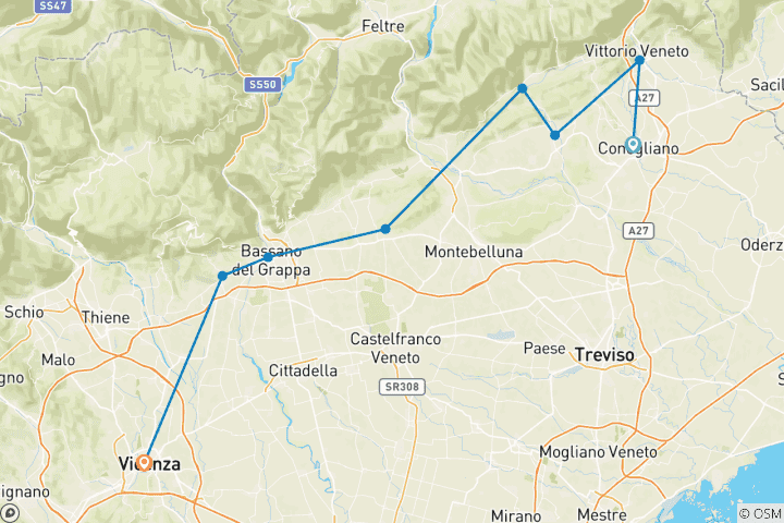 Carte du circuit Cyclisme dans les collines et les vignobles du Prosecco - Visite libre classique