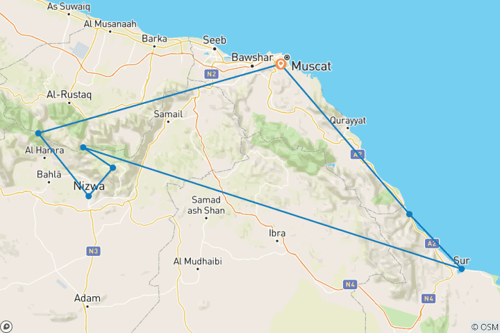 Carte du circuit Découvrir le royaume d'Oman à pied