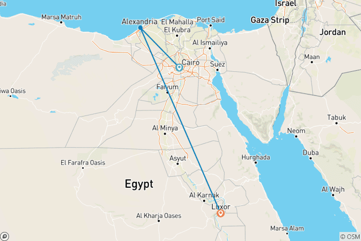 Carte du circuit Circuit de 6 jours au Caire, à Alexandrie et à Louxor