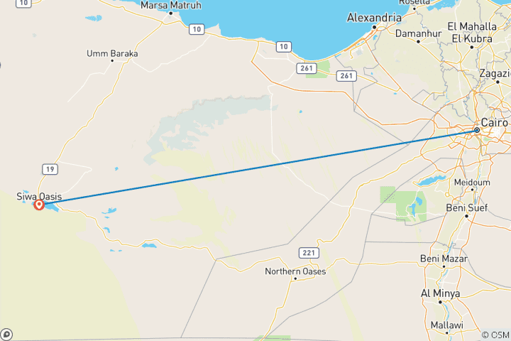Carte du circuit 5 jours de safari dans le désert de l'oasis de Siwa