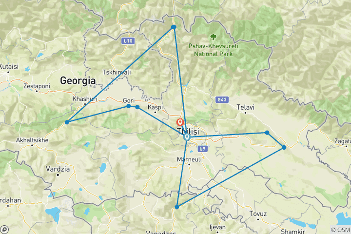 Kaart van Georgië bucketlist: Roadtrip naar wijngaarden & de Kaukasus (12 bestemmingen)