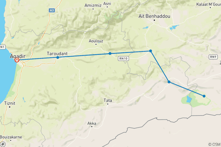 Carte du circuit Circuit de 3 jours dans le désert d'Agadir à Erg Chegaga