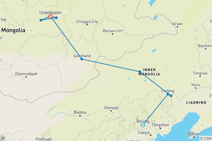 Map of Trans-Mongolian Railway Adventure