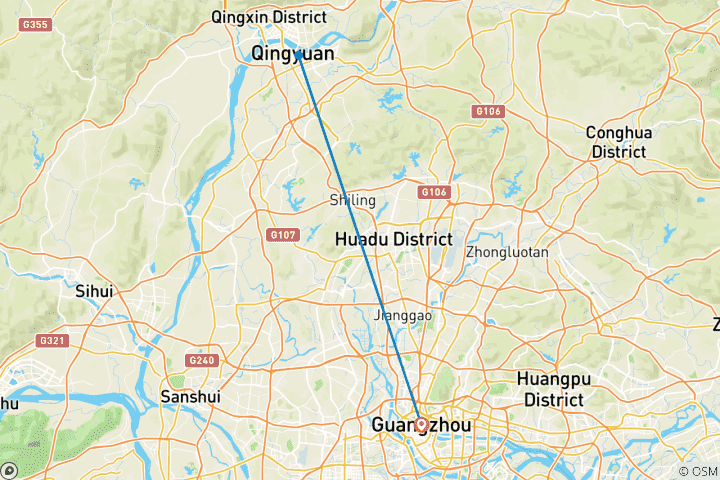 Kaart van Privé Tour van Guangzhou naar Gulong Canyon, Cave Fairland en Danxia berg 4 dagen