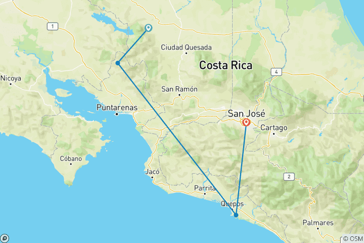 Carte du circuit Vacances en famille au Costa Rica (de La Fortuna à San José)