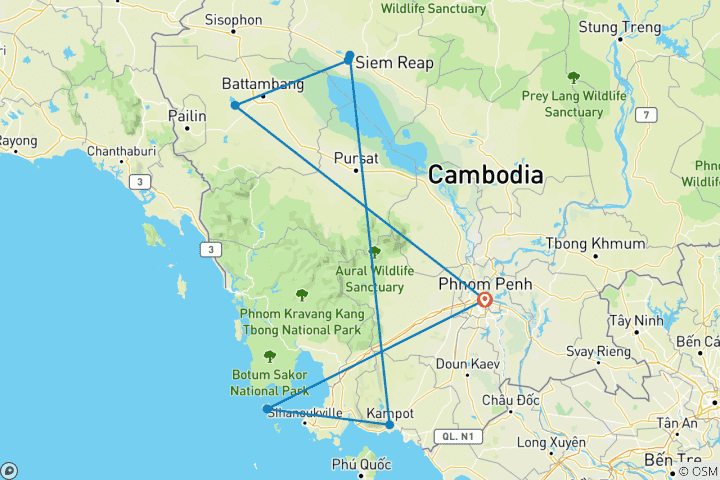 Carte du circuit Le meilleur du Cambodge (7 destinations)