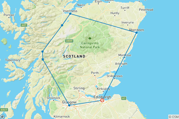 Carte du circuit La liste des choses à faire en Écosse : Aberdeen Highlands & Mystic Roadtrip