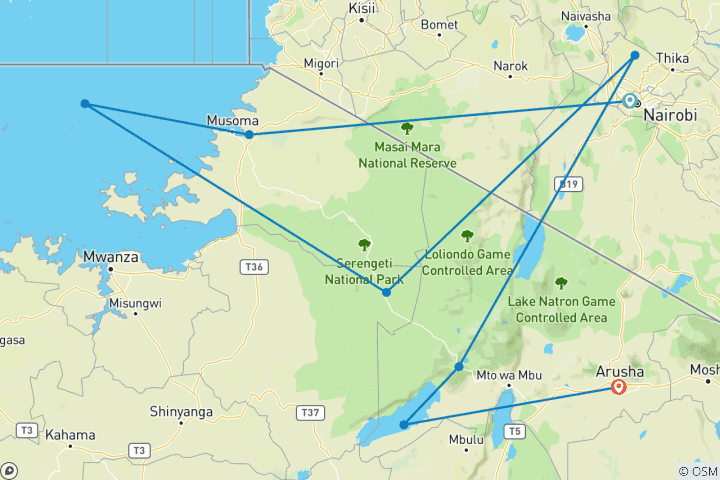 Map of East Africa Family Safari Comfort