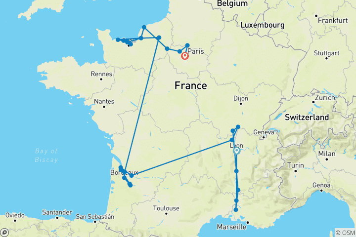 Karte von Frankreich umrundet 2027 - 31 Tage (von Lyon bis Paris)