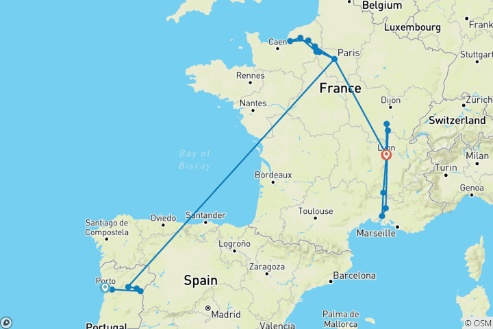 Carte du circuit Rencontre France-Portugal 2027 - 31 jours (20 destinations)