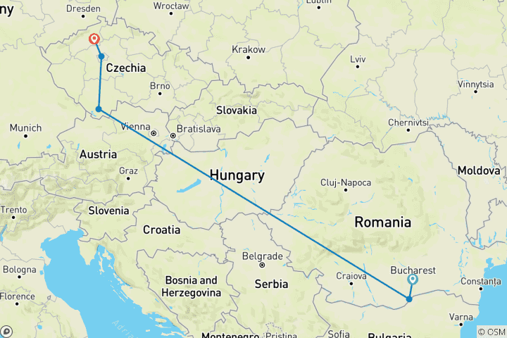 Kaart van Oost-Europa & Balkan Ontsluierd & Juweeltjes van de Donau & Praag