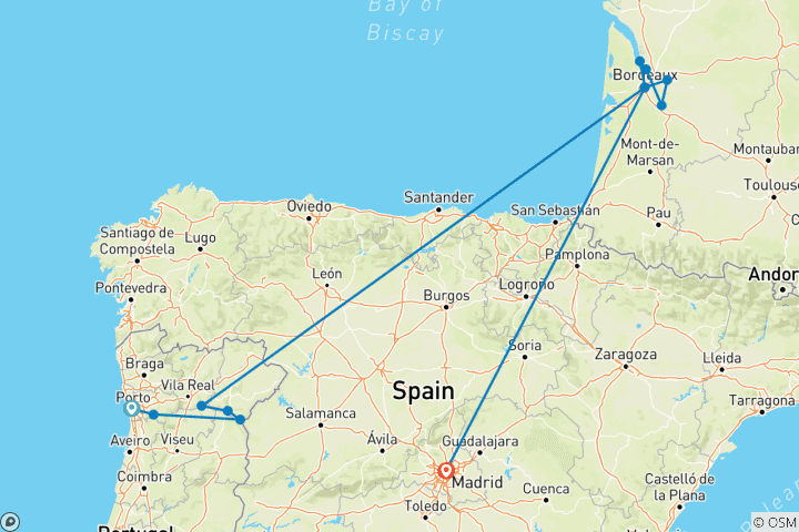 Map of Wunderschönes Bordeaux & Unvergesslicher Douro mit Madrid 2027