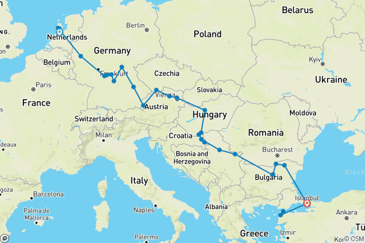 Mapa de Europa Icónica, de Ámsterdam a Bucarest con Turquía