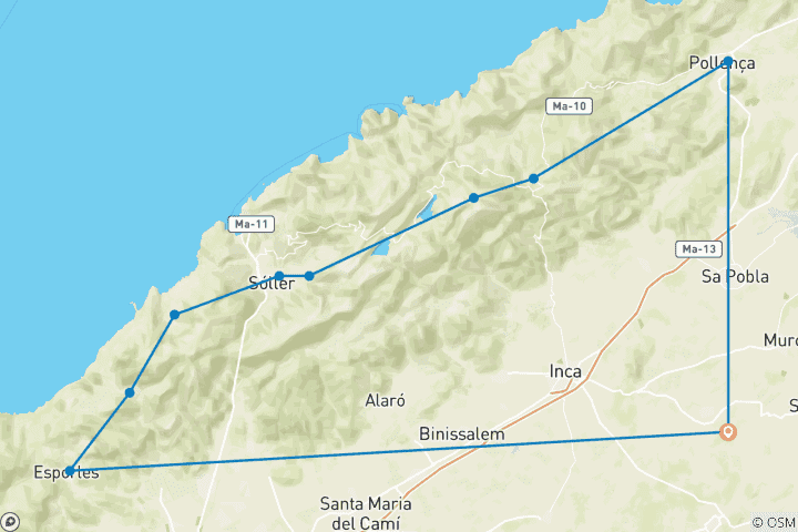 Map of Mallorca - hiking the GR 221 Alpine (8 days)
