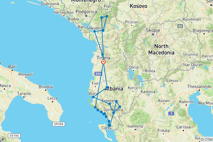 Map of Albania in 14 Days,  The Perfect Mix of Adventure and Relaxation