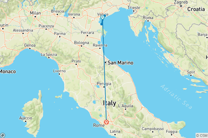 Carte du circuit Rome, Venise et les joyaux de la Vénétie (2027) (De Venise à Rome, 2027)