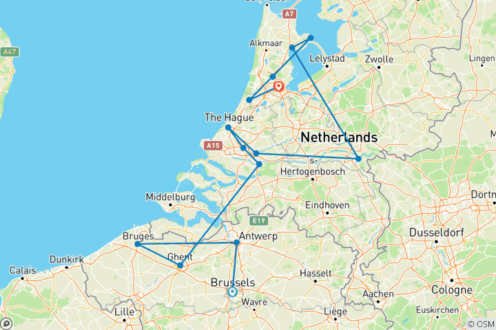 Map of Tulips & Windmills (2027) (Antwerp to Amsterdam, 2027)