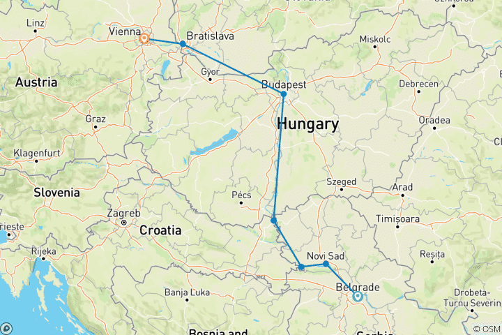 Map of Vienna & Capital Cities of the Danube (2027) (Belgrade to Vienna, 2027)