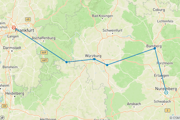 Carte du circuit Marchés de Noël classiques (2027) (de Nuremberg à Francfort, 2027)