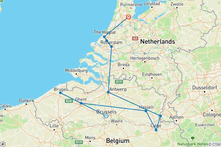 Karte von Niederländische und belgische Feiertage (von Brüssel bis Amsterdam)