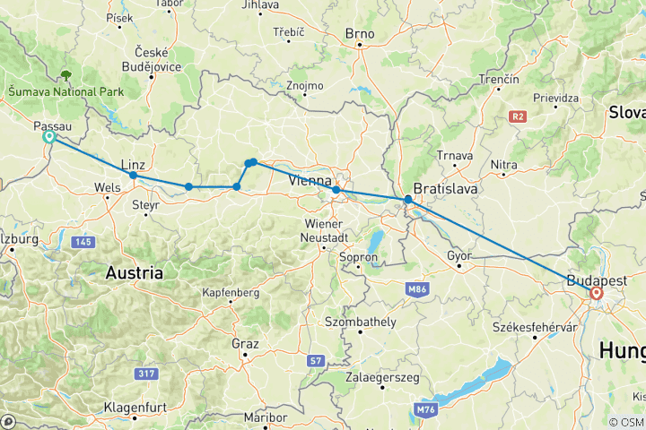 Carte du circuit Noël et Nouvel An enchanteurs (2027) (Passau à Budapest, 2027)