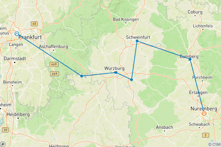 Map of Classic Christmas Markets (2027) (Frankfurt to Nuremberg, 2027)
