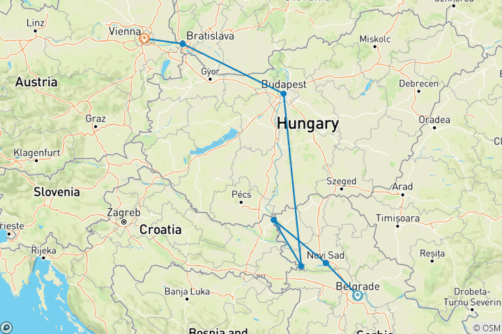 Map of Capital Cities of the Danube (2027) (Belgrade to Vienna, 2027)