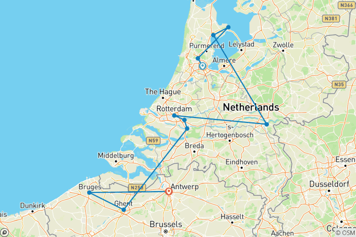 Kaart van Tulpen & Windmolens (2027) (Amsterdam naar Antwerpen, 2027)