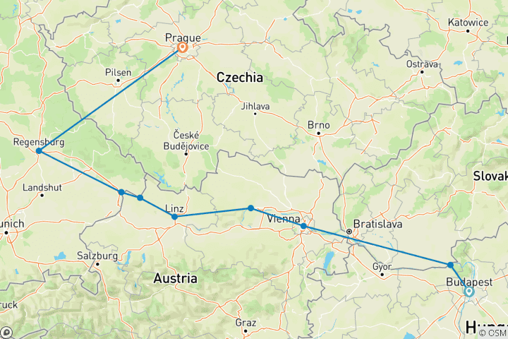 Carte du circuit Delightful Danube & Prague (2027) (De Budapest à Prague, 2027)