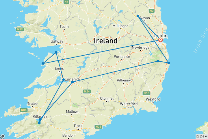 Carte du circuit Emerald Escape : découvrez les parcs nationaux d'Irlande
