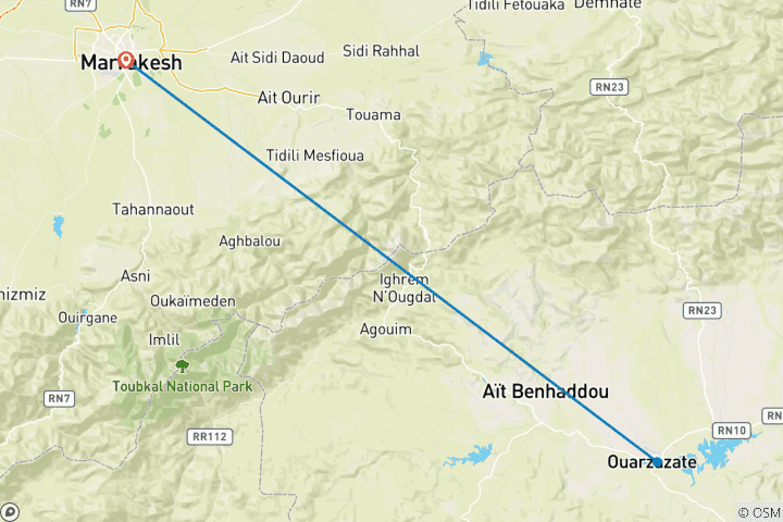 Karte von Sommer Trekking: Die kleine Atlasdurchquerung - Vom Tal der Glücklichen zum Rosental (12 Tage)
