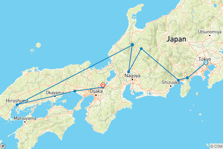 Carte du circuit Premium Japon (12 destinations)